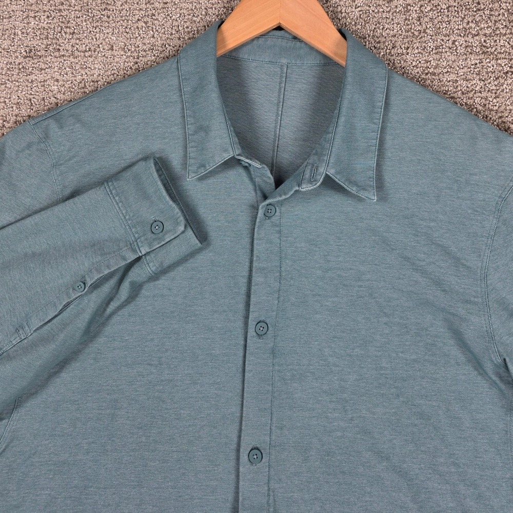 Lululemon Mens Commission Long Sleeve Shirt Blue‎ Green Button Down Size XXL